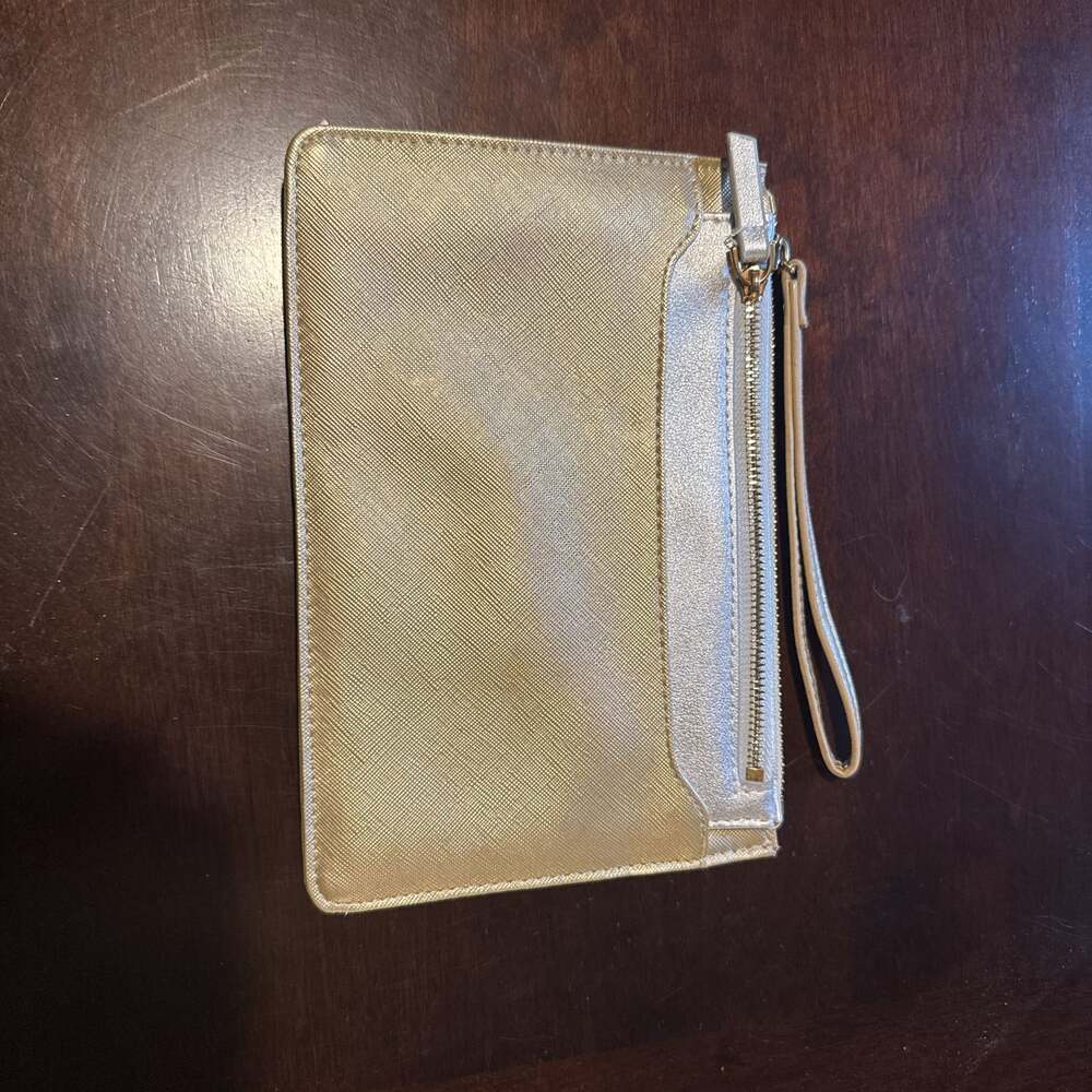 Sondra Roberts Squared Silver & Gold Wristlet Purse Clutch 8.5" x 6"